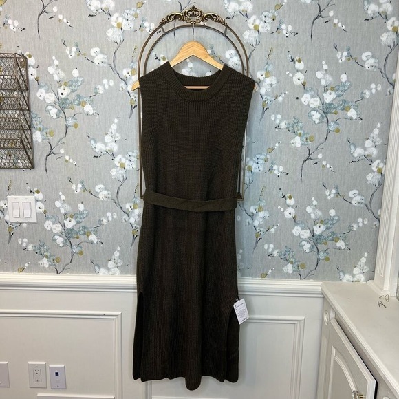 Asskdan Dresses & Skirts - Amazon Womens Sleeveless Knit Belted Midi Sweater Dress Olive Green L NWT